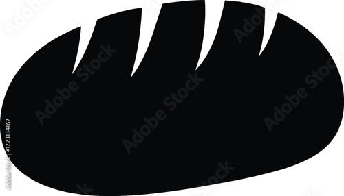 Black Silhouette of a Loaf of Bread with Sliced Top Keywords: bread, loaf, food, baking, bakery, icon