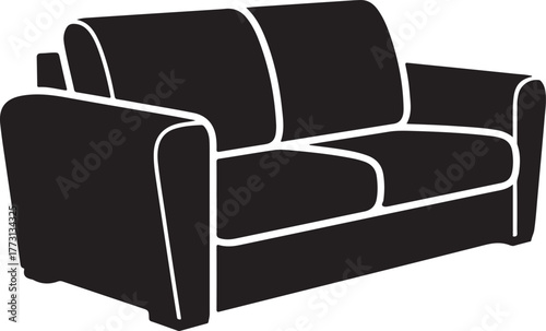 Black silhouette of a two-seater sofa with white outlines couch furniture