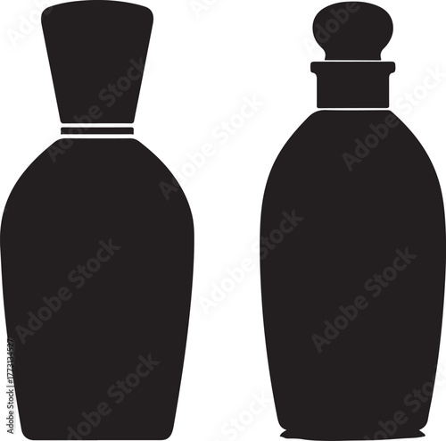 Two Black Silhouettes Of Perfume Bottles On A White Background container cosmetic