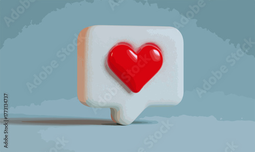 Notifica social con cuore rosso brillante in un fumetto stilizzato su sfondo blu