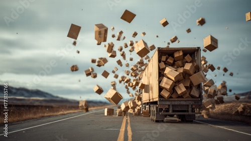 Truckload of boxes spilling onto the road