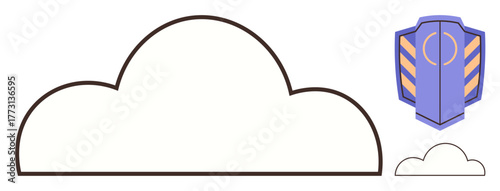 Cloud and shield emblem highlighting cybersecurity. Ideal for data protection, cloud computing, network safety, digital storage, online privacy, secure systems, modern technology. Simple flat
