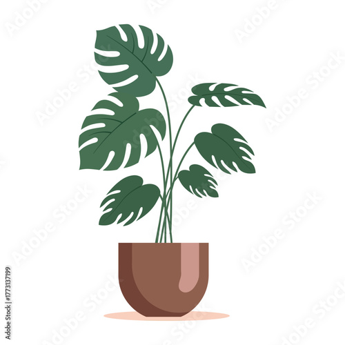 A vibrant plant in a brown pot, isolated on white background, adding a touch of nature indoors
