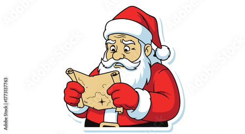 Funny Santa Claus with a Map and a Concerned Expression, Christmas Holiday