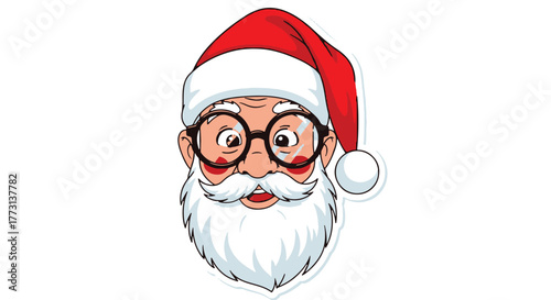 Funny Santa Claus Face with Glasses and Red Hat - Christmas Holiday Character