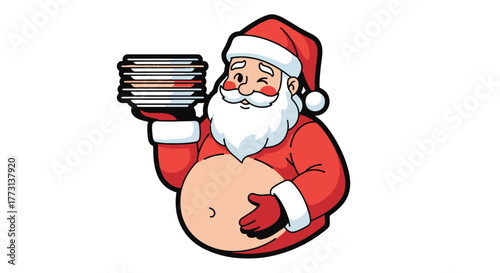 Funny Santa Claus Carrying a Stack of Pizzas - Christmas Celebration