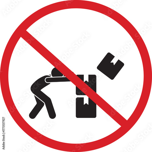 Do not push unstable stacked boxes warning sign