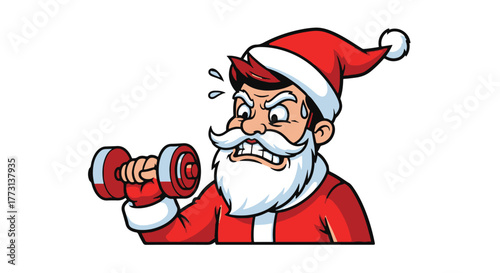 Funny Santa Claus Lifting Weights and Getting Fit for Christmas