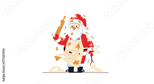 Funny Santa Covered in Dough Trying to Bake