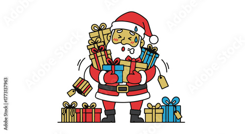 Funny Santa Claus Carrying Gifts Illustration for Christmas Celebrations
