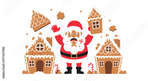 Funny Santa Claus Gingerbread House Disaster Christmas Illustration