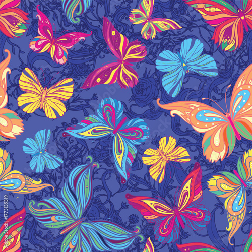 Seamless patterned butterfly background, vector illustration . Wallpaper, textile pattern design.
