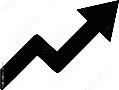 Freccia vettoriale nera che sale con zigzag, simbolo di crescita e progresso economico
