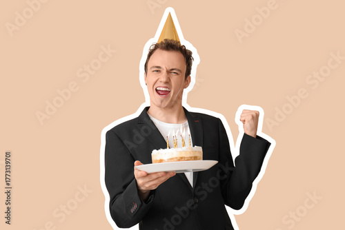 Happy young businessman wit...
