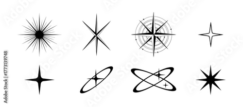 Collection of Starburst and Geometric Star Shapes on White Background