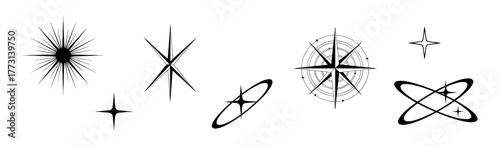 Collection of Abstract Star Shape Graphic Elements on White Background