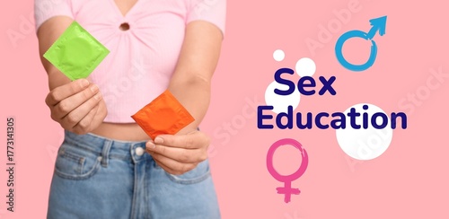 Woman with condoms and text...