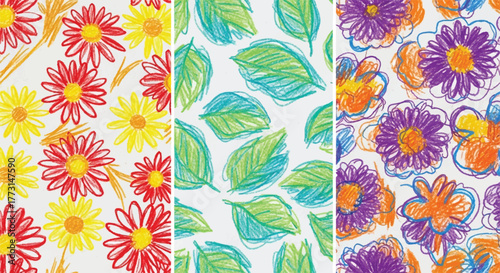 SEO Content for Crayon Doodle Floral and Leaf Pattern Set
