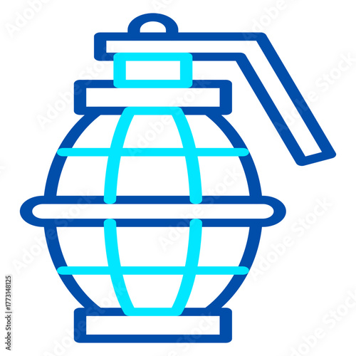 Outline of a hand grenade with a safety pin and lever, representing military action and army equipment.