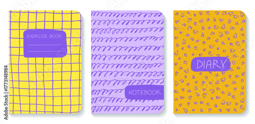 Organic and informal notebook design set. Vector design emphasizing creative chaos and repetition. Playful handmade lines and doodle-style layouts.