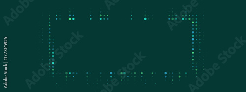 Abstract digital frame with glowing dots on a dark teal background, modern technology border design for futuristic concepts and data visualization.