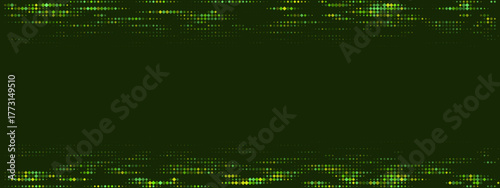 Abstract digital background with glowing green and yellow dots creating a futuristic data stream pattern on a dark backdrop