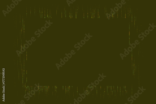 Abstract digital frame with falling binary code on a dark olive green background, representing technology, data, and cyber security concepts