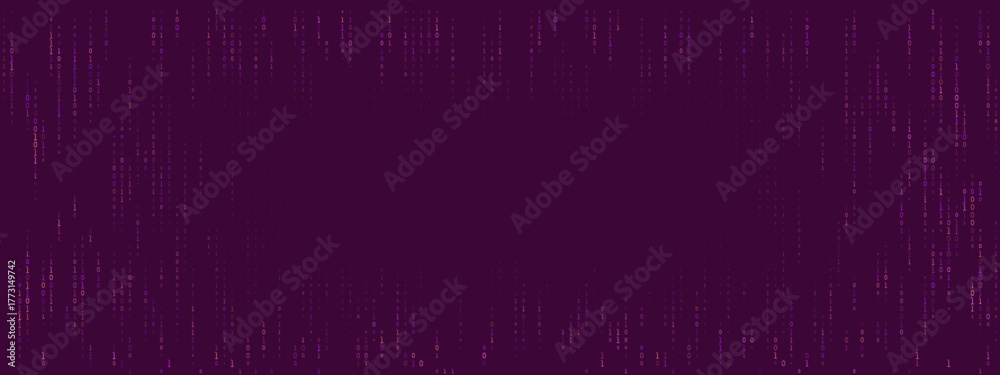 Obraz premium Abstract digital data stream background with falling purple code elements, representing technology and futuristic concepts.