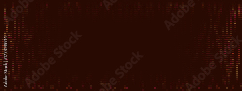 Abstract dark red background with digital pixel dot pattern forming a textured frame; modern technology data concept
