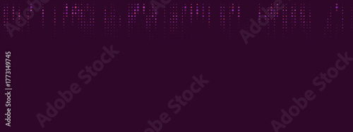 Abstract digital rain pattern on a dark purple background, futuristic technology concept with falling pixel dots creating a dynamic data stream effect.