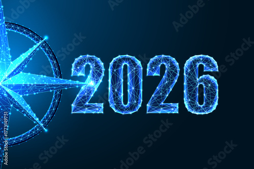 2026 with glowing compass, symbol of guidance, direction, and strategic planning vector illustration