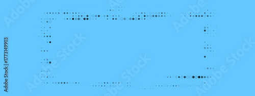 Abstract blue dotted frame border on a light blue background, modern digital design element with pixelated texture and subtle halftone pattern.