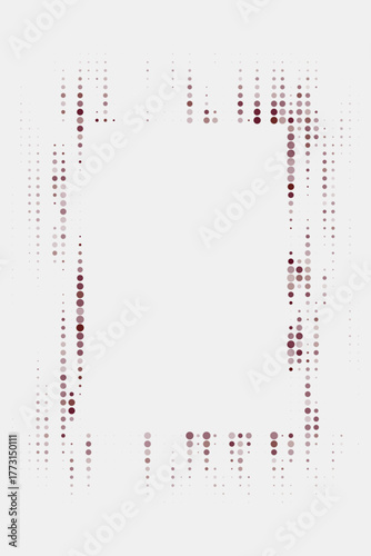 Abstract digital frame with scattered brown and maroon dots creating a modern, technological border design on a clean white background, perfect for graphic elements.