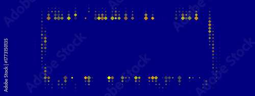 Abstract digital frame with vibrant yellow and orange diamond shapes creating a modern geometric border on a deep blue background, futuristic design element.