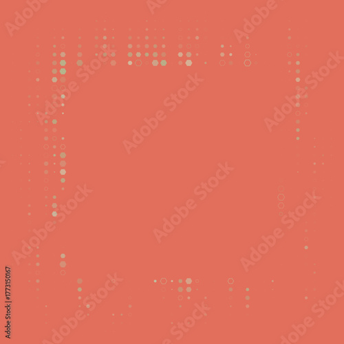 Modern abstract background with subtle geometric dot and hexagon pattern forming a frame on a vibrant coral red canvas