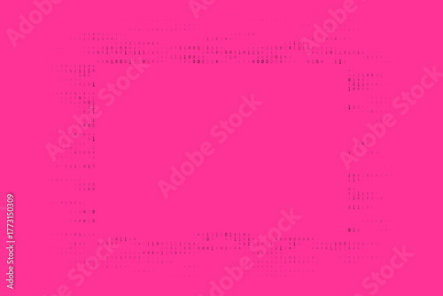 Vibrant Hot Pink Background with Abstract Binary Code Data Frame, Digital Technology Concept Border
