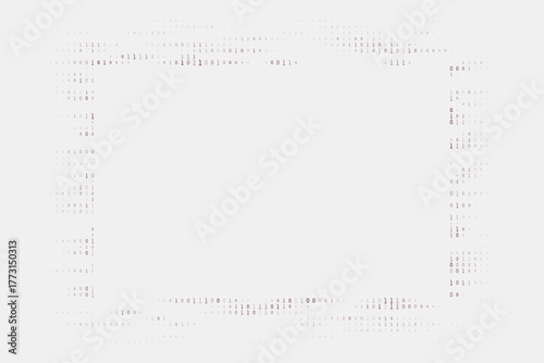 Abstract digital frame with scattered binary code pattern on a light background, symbolizing data, technology, and computing concepts