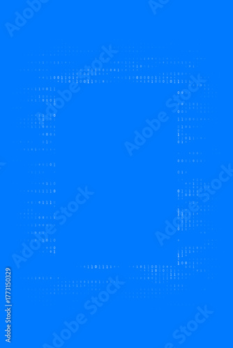 Abstract digital frame of binary code on a vibrant blue background, symbolizing technology, data, and computing concepts for modern design.