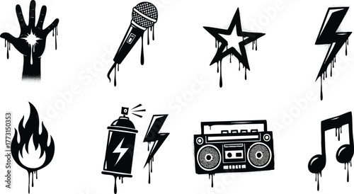 Graffiti art collection of music and street style elements.