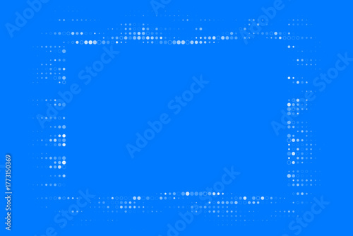 Abstract blue background with a modern digital dotted frame design, featuring white and light blue circles, ideal for technology or graphic projects.