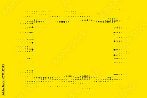 Abstract yellow background with a modern halftone dot pattern forming a rectangular frame, creating a dynamic and vibrant graphic design element.