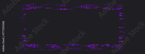 Abstract digital frame with vibrant glowing purple and pink pixels creating a futuristic border on a transparent background, ideal for technology and modern design.