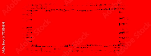 Abstract red background with a dark pixelated rectangular border, digital glitch effect frame texture overlay for technology and warning concepts.