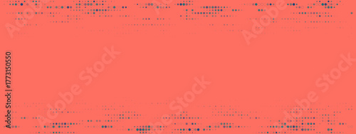 Vibrant coral background with abstract digital dot pattern borders, creating a modern textured design for technology and graphic projects.