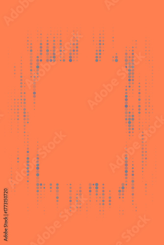 Abstract digital dot pattern on a vibrant orange background creating a modern frame design with a minimalist geometric aesthetic.