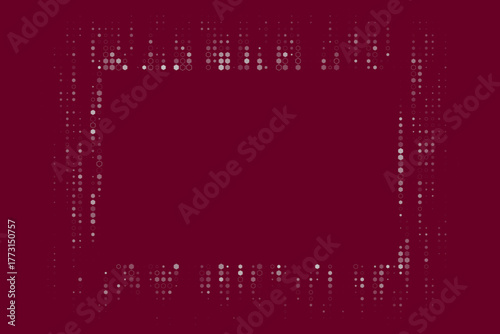 Abstract Digital Frame with Luminous Geometric Circles and Dots Pattern on a Deep Maroon Background, Modern Technology Graphic Design Element