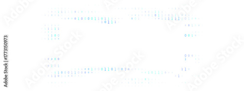 Abstract digital background with flowing binary code numbers forming a futuristic data stream frame on a dark screen