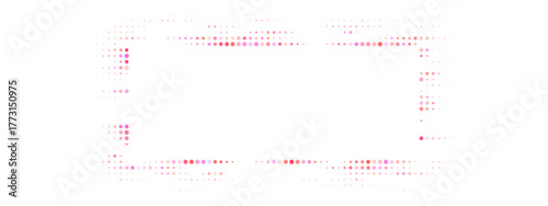 Abstract digital frame with glowing red and pink dots on a transparent background, futuristic technology concept