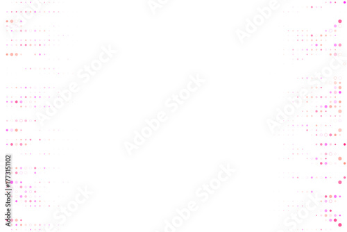 Abstract digital pattern with vibrant pink and purple dots and circles on a transparent background, creating a modern tech-inspired design