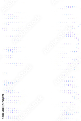 Abstract digital background with flowing binary code in blue and purple hues, representing data, technology, and cyber concepts.